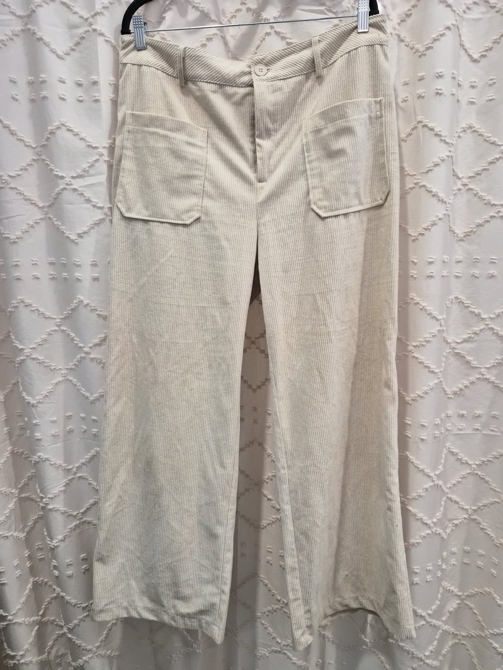 Cream Corduroy Wide-Leg Pants